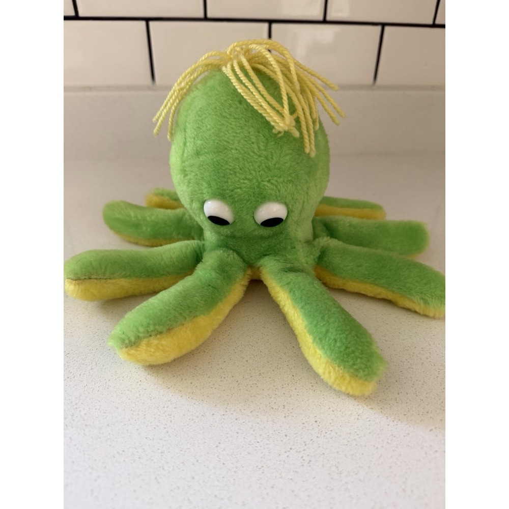 Vintage R Dakin Octopus 1975 Stuffed Animal Plush Yellow/Green Yellow Hair